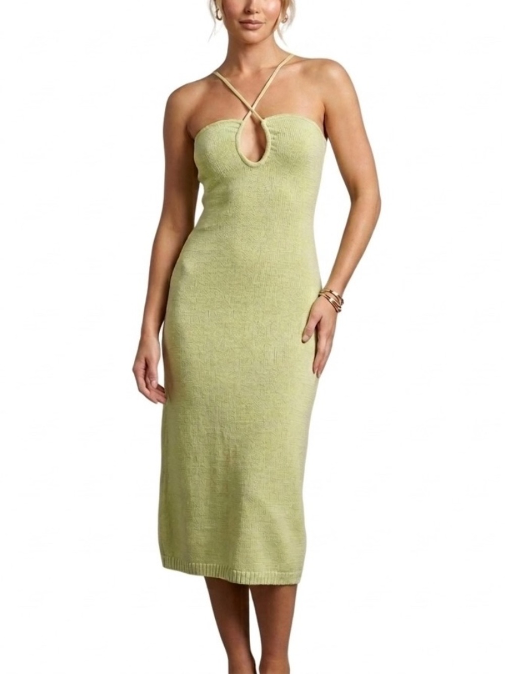 Petal & Pup NWT Pastel Green Knit Midi Dress Keyhole Criss Cross Bodycon Sz 8 US